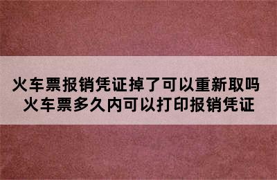 火车票报销凭证掉了可以重新取吗 火车票多久内可以打印报销凭证